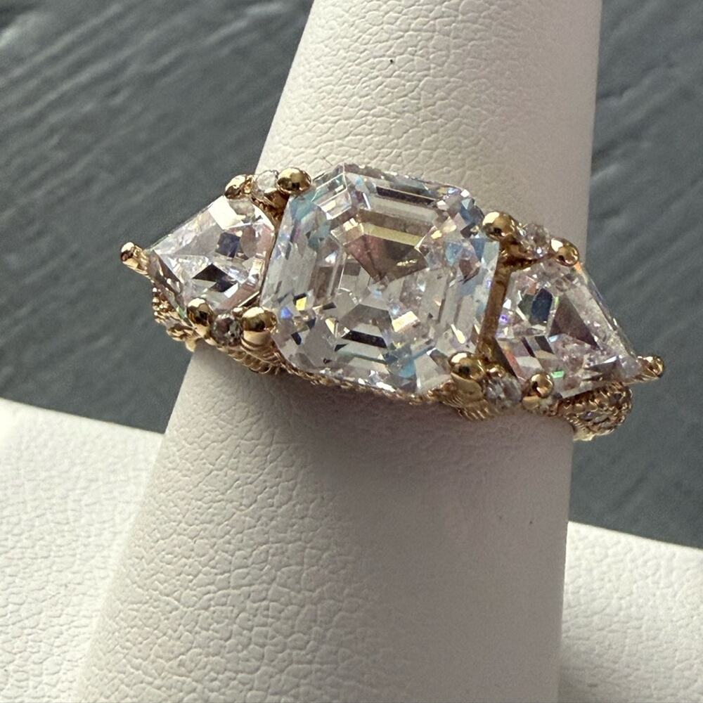 Judith Ripka 925 Sterling Silver 14K Gold Clad Ring Size 10 NEW - Picture 4 of 9